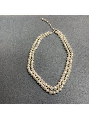 Vintage Double Strand Necklace 17 In AS IS White Pearl Silver Elegant Classic